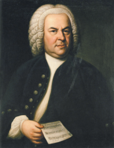 Das Elias Gottlob Haussmann zugeschriebene Porträt von Johann Sebastian Bach aus dem Jahr 1748, das den Komponisten mit einem Kanon zeigt.