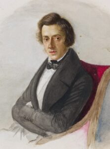 Eine Daguerreotypie von Frédéric Chopin aus dem Jahr 1849, die den Komponisten im Profil sitzend zeigt, wenige Monate vor seinem Tod.