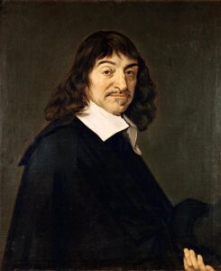 Ein Porträt von René Descartes, gemalt von Frans Hals um 1649, das den Philosophen in nachdenklicher Haltung mit dunkler Kleidung zeigt.