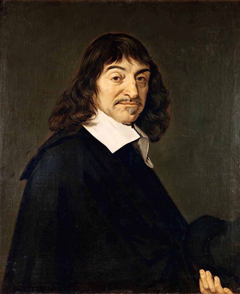 Ein Porträt von René Descartes, gemalt von Frans Hals um 1649, das den Philosophen in nachdenklicher Haltung mit dunkler Kleidung zeigt.