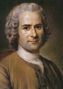 Jean-Jacques Rousseau in einem Porträt von Maurice Quentin de La Tour, um 1753, das den Denker in nachdenklicher Pose zeigt.