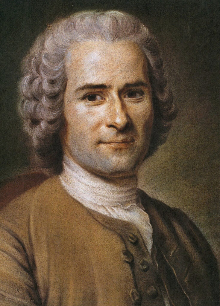 Jean-Jacques Rousseau in einem Porträt von Maurice Quentin de La Tour, um 1753, das den Denker in nachdenklicher Pose zeigt.