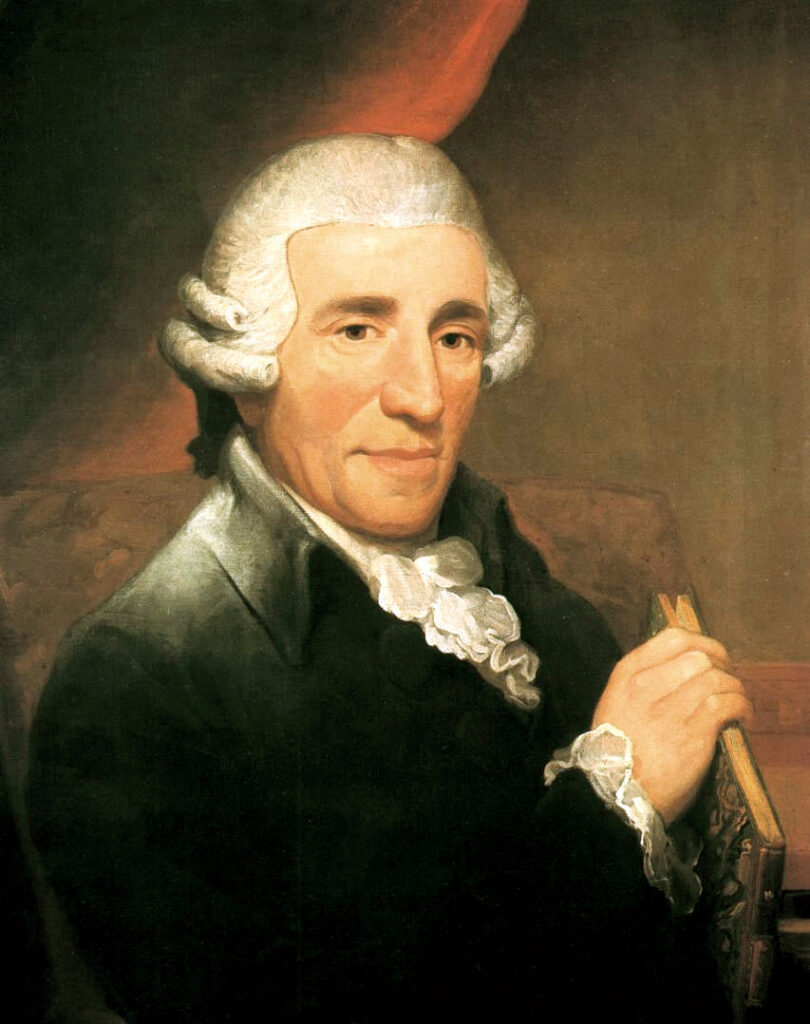 Joseph Haydn, gemalt von Thomas Hardy im Jahr 1791, das den Komponisten in mittlerem Alter mit Perücke und konzentriertem Blick zeigt.