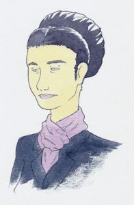 Simone de Beauvoir an ihrem Schreibtisch in ihrer Pariser Wohnung, eine undatierte Aufnahme um 1950, umgeben von Büchern und Manuskripten.
