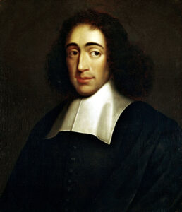 Ein Porträt von Baruch de Spinoza aus dem 17. Jahrhundert, das den Denker im Profil mit nachdenklichem Blick und langem Haar zeigt.
