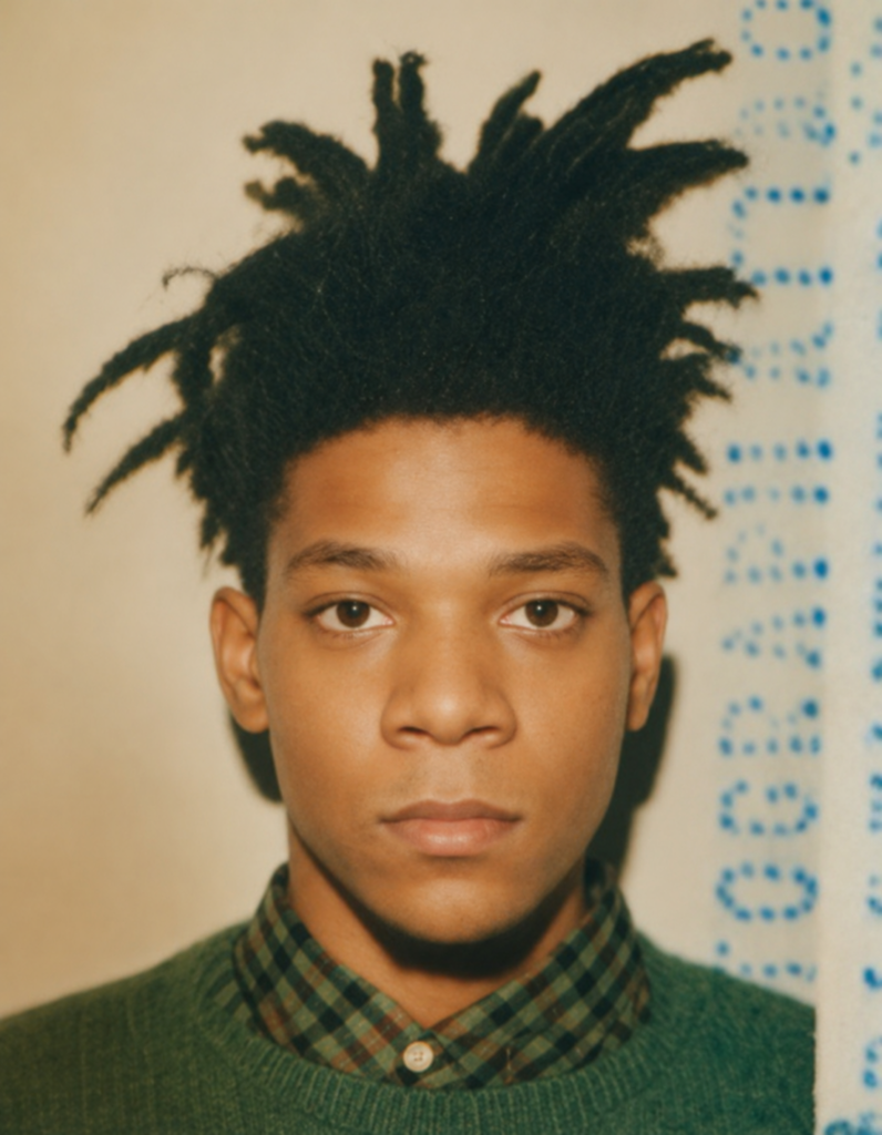 Der Künstler Jean-Michel Basquiat in seinem Atelier, umgeben von Leinwänden, aufgenommen in New York City Mitte der 1980er-Jahre.