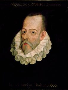 Miguel de Cervantes, zugeschriebenes Porträt von Juan de Jáuregui, das den spanischen Schriftsteller mit Halskrause und nachdenklichem Blick zeigt.