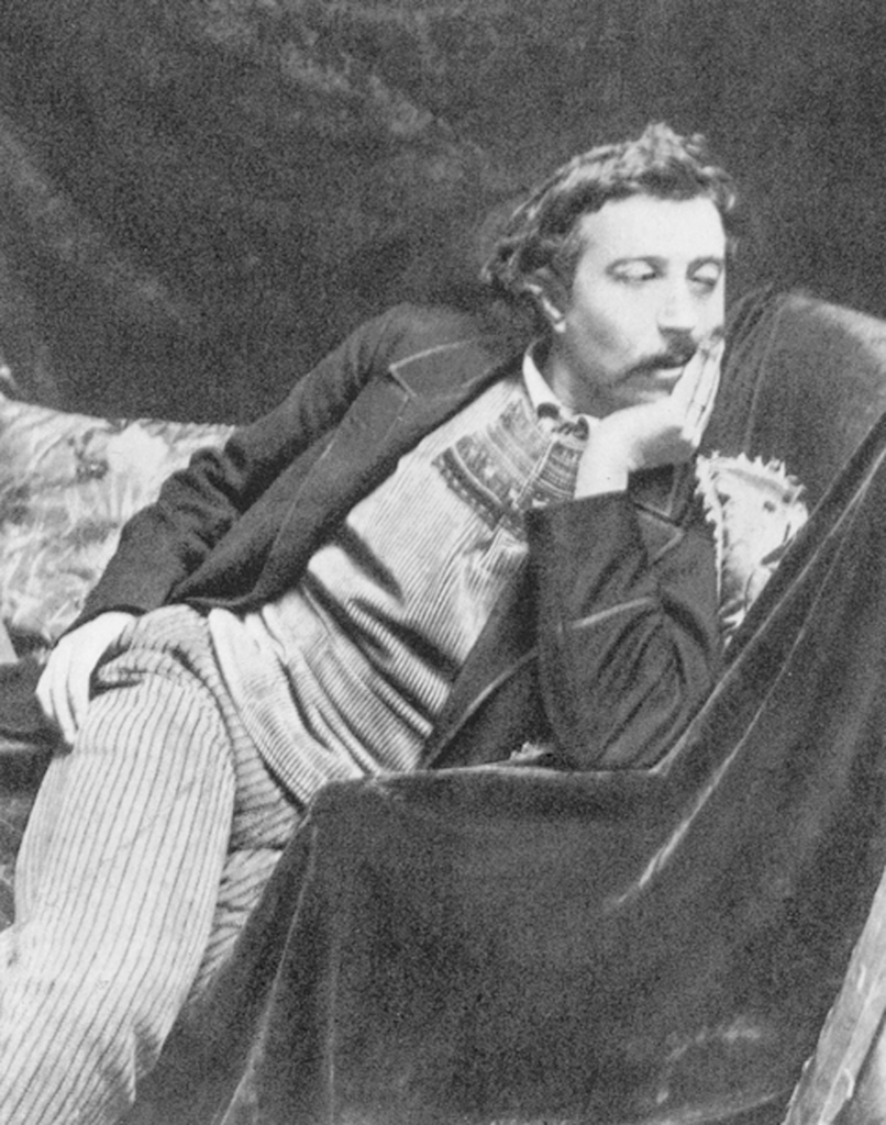Selbstporträt von Paul Gauguin mit dem gelben Christus, gemalt 1890-1891, das den Künstler nachdenklich vor seinem eigenen Werk zeigt.