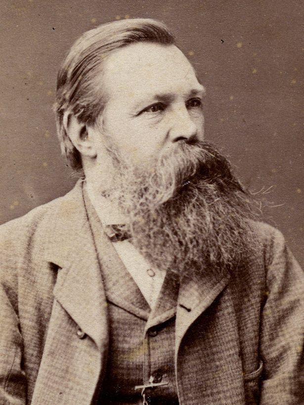 Schwarz-Weiß-Porträt von Friedrich Engels im fortgeschrittenen Alter mit Vollbart, aufgenommen um 1890.