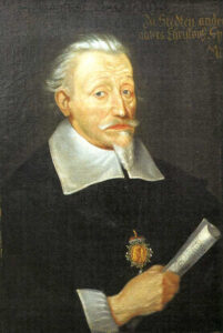 Heinrich Schütz in einem zeitgenössischen Porträt, das den Komponisten in reiferem Alter mit ernstem Blick und dunkler Kleidung zeigt, um 1670.