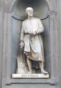 Büste des Bildhauers Donatello, eine polychrome Terrakotta-Skulptur aus dem 15. Jahrhundert, zugeschrieben Niccolò Baroncelli.
